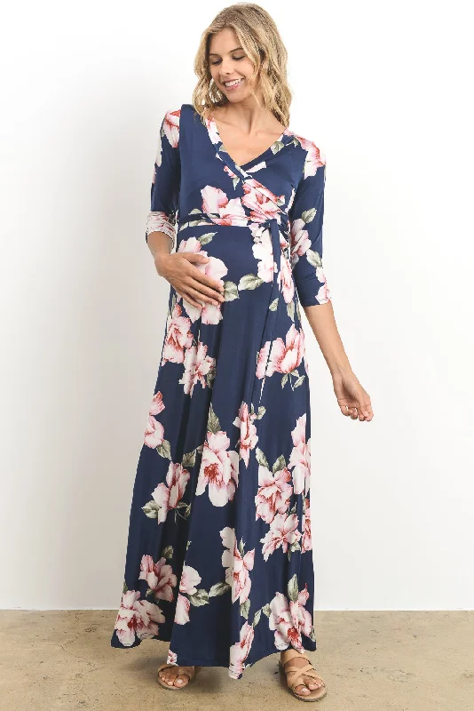 Biggest Sale of the Season!Floral Faux Wrap Maternity & Nursing Maxi Dress