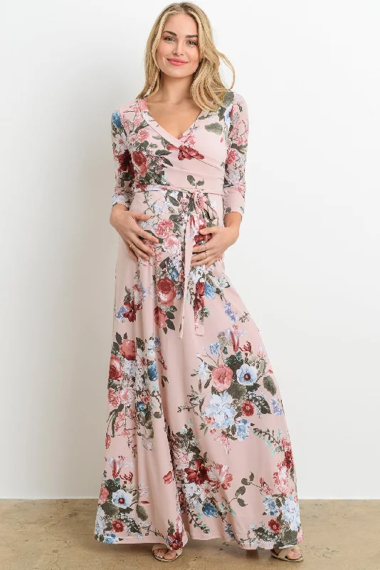 Unbeatable Prices!Floral Faux Wrap Maternity & Nursing Maxi Dress