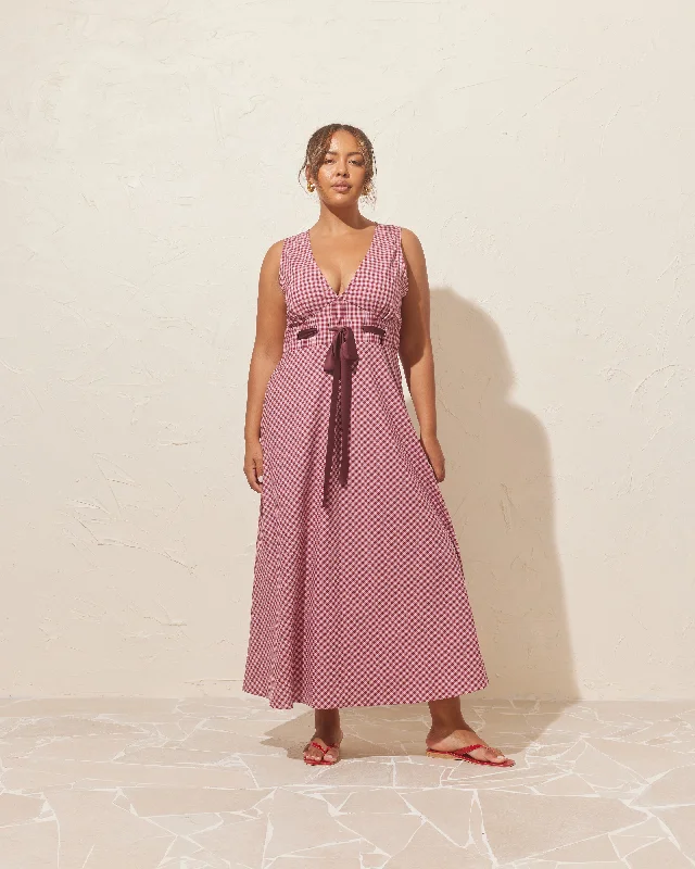 Hottest Discounts of the Year!FLORY DRESS PINK BURGUNDY GINGHAM