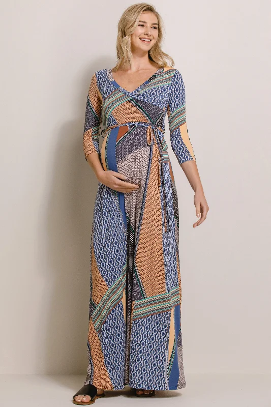 Limited Stock Available!Geo Print Maternity/Nurisng Wrap Maxi Dress