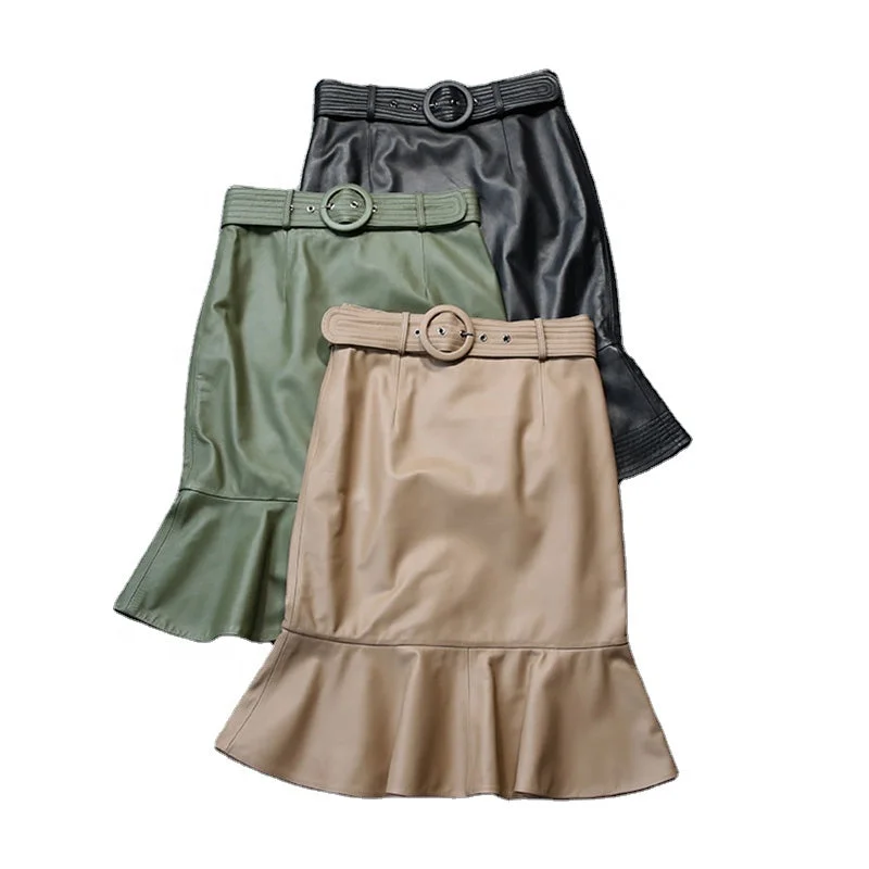 Get It Before It’s Gone!Handmade Plus Size Mermaid Sheepskin Skirts Elegant Durable Trumpet Leather Skirts