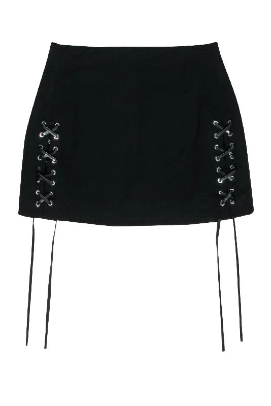 Your Exclusive Offer Awaits!Helmut Lang - Black Cotton Miniskirt w/ Leather Lace-Up Sides Sz 8 Your Exclusive Offer Awaits!Helmut Lang - Black Cotton Miniskirt w/ Leather Lace-Up Sides Sz 8