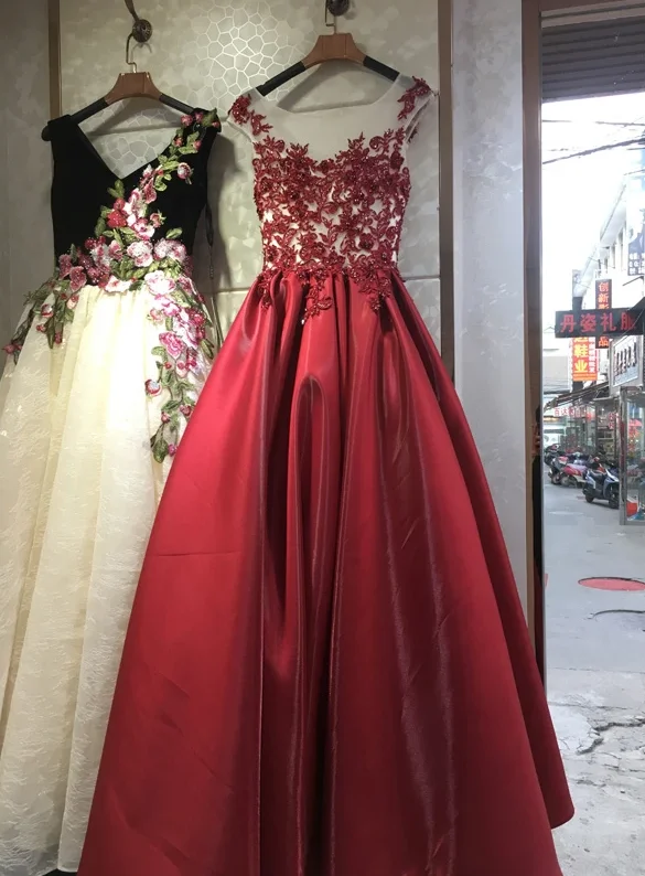 Huge Price Cuts Await!High Quality Satin With Lace Applique Formal Gown, Party Dresses Prom Dress    cg20449