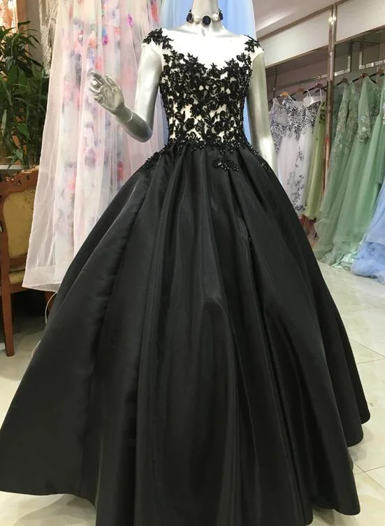 Shop Early, Save Big!High Quality Satin With Lace Applique Round Neckline Formal Gown, Black Party Dresses Prom Dress cg20448 Shop Early, Save Big!High Quality Satin With Lace Applique Round Neckline Formal Gown, Black Party Dresses Prom Dress cg20448