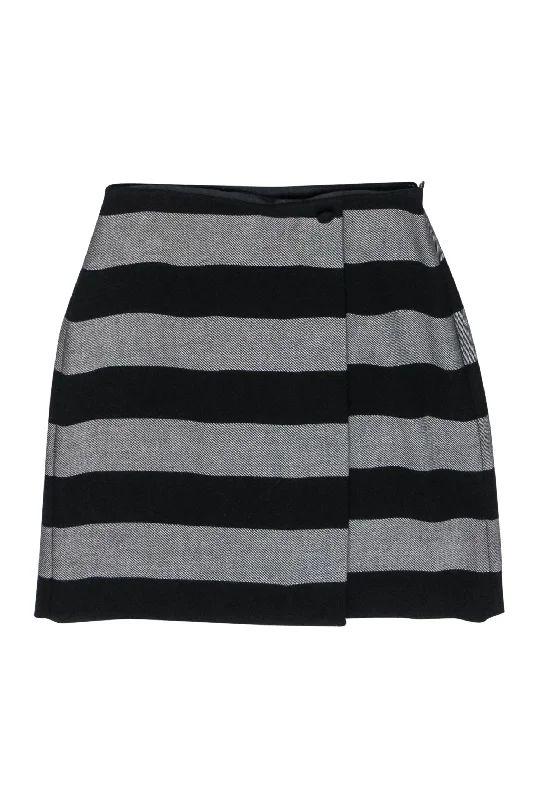 Limited Time Offer!Hobbs - Black & Grey Striped Mini Wrap Skirt Sz 4