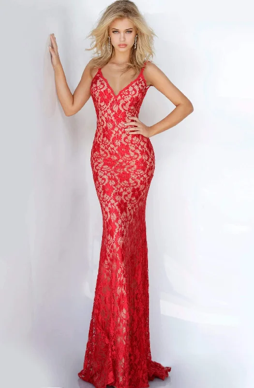 Limited Time Offer!Jovani - Rhinestone Studded Backless Lace Dress 00782SC
