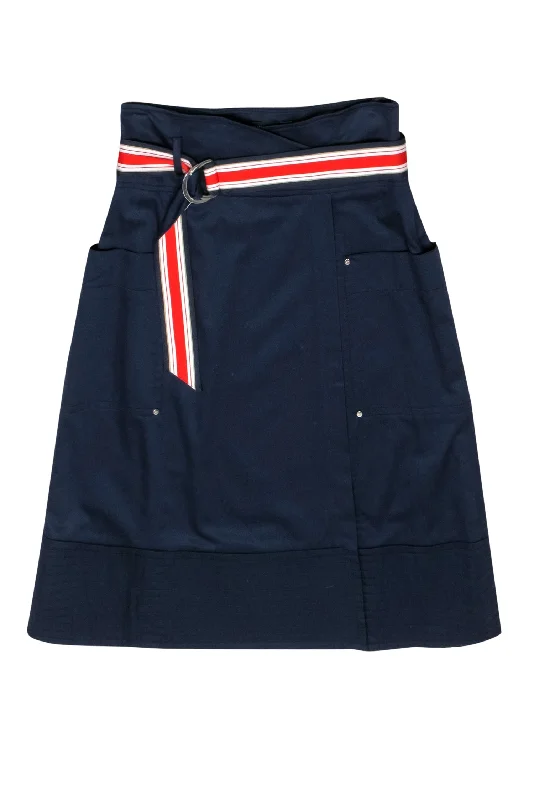 Great Deals, Just for You!Karen Millen - Navy A-Line Belted High-Waist Midi Skirt w/ Slit Sz 8
