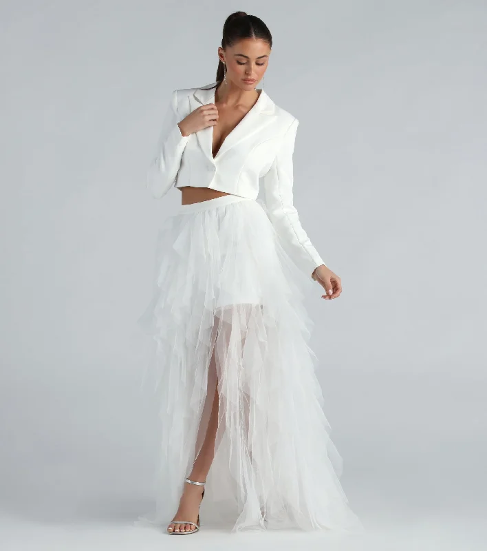 Shop Before It’s Gone!Korrie Formal High-Rise Tulle Slit Maxi Skirt