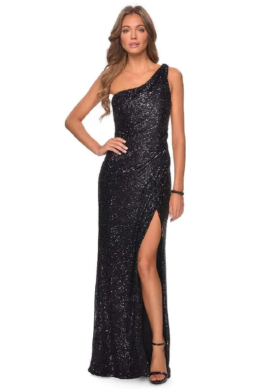 The Sale You’ve Been Waiting For!La Femme - 28401 Asymmetrical Textured Sequined Dress with Slit The Sale You’ve Been Waiting For!La Femme - 28401 Asymmetrical Textured Sequined Dress with Slit