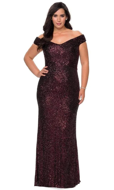 Your Wallet Will Thank You!La Femme - Sequined Off-Shoulder Sheath Dress 28795SC - 1 pc Wine In Size 12W Available Your Wallet Will Thank You!La Femme - Sequined Off-Shoulder Sheath Dress 28795SC - 1 pc Wine In Size 12W Available