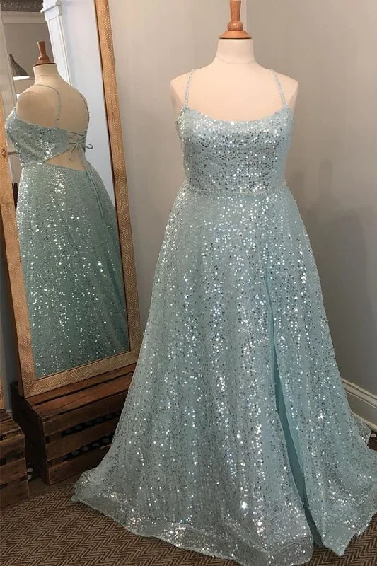 Get the Best for Less!Light Blue Side Slit Long Prom Dress with Sequins    cg20498