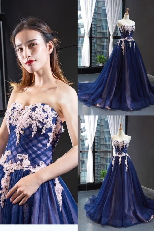 Stock Up and Save!Long Prom Dress navy blue lace appliques formal dress    cg20556