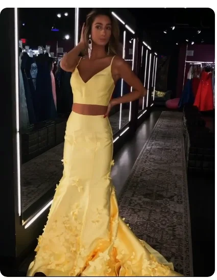 Shop the Hottest Deals!Long Two Piece Prom Dresses Yellow Mermaid Sweetheart Satin Prom Dresses with Ruffle cg20466 Shop the Hottest Deals!Long Two Piece Prom Dresses Yellow Mermaid Sweetheart Satin Prom Dresses with Ruffle cg20466