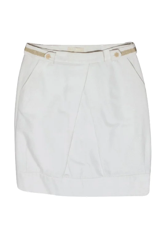 Incredible Savings Inside!Max Mara - Ivory Front Pleated Skirt w/ Gold Striped Waistband Sz 6 Incredible Savings Inside!Max Mara - Ivory Front Pleated Skirt w/ Gold Striped Waistband Sz 6