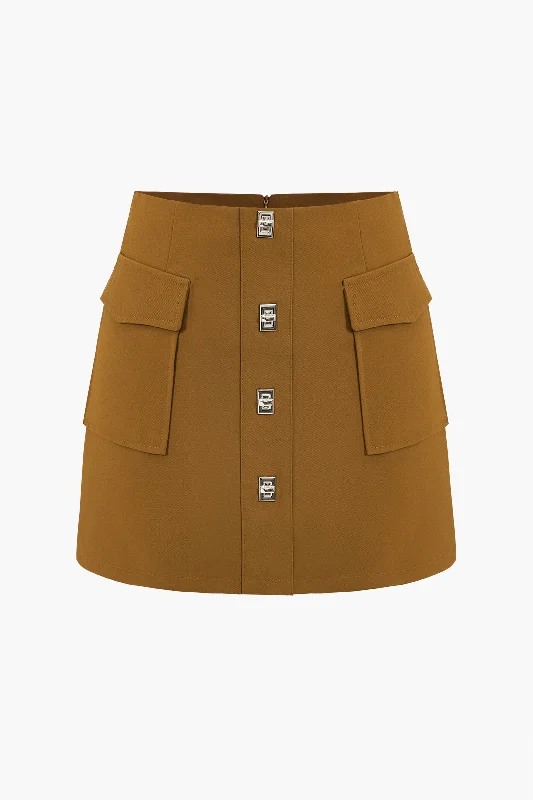 Shop Today, Save Tomorrow!Solid Button Metallic Zipper Skirt
