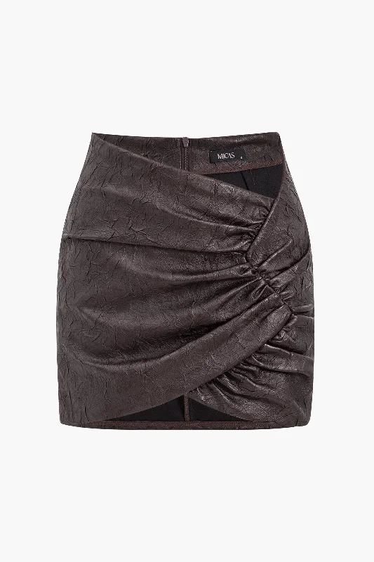Massive Price Cuts!Faux Leather Asymmetrical Ruched Skirt