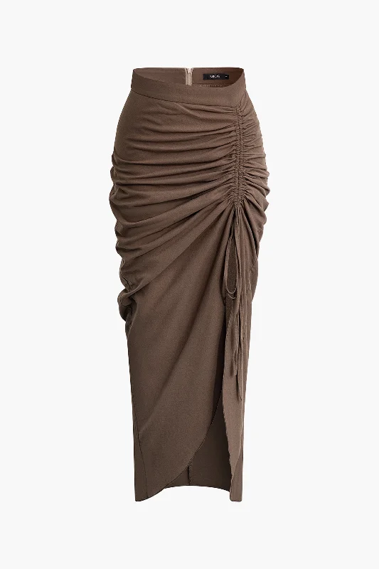 Today Only – Don’t Miss It!Ruched Drawstring Split Skirt