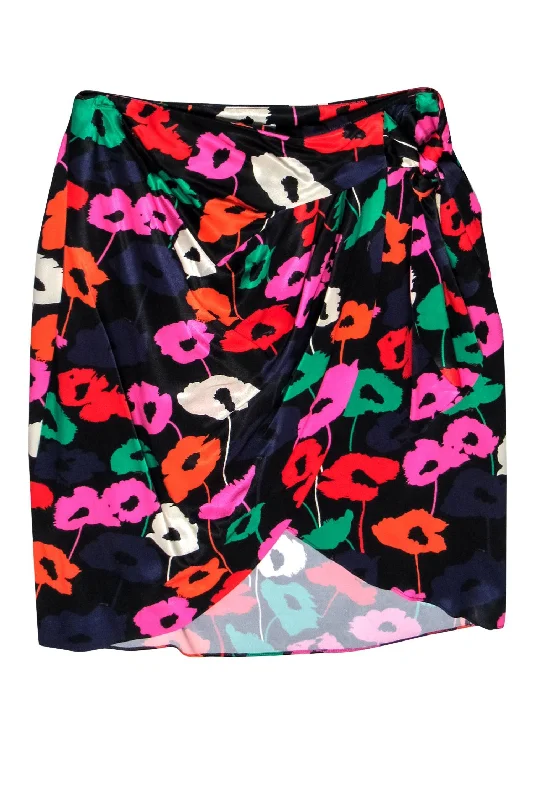 Bigger Savings, Better Shopping!Milly - Black w/ Multicolored Floral Print Tie Knot Wrap Skirt Sz 10
