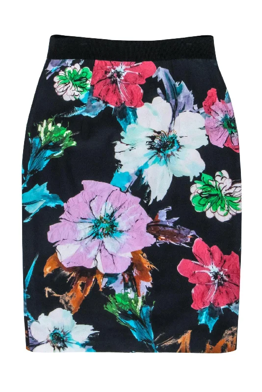 Your Shopping Wish, Our Discount Command!Milly - Black & Multi Color Floral Print Pencil Skirt Sz 12