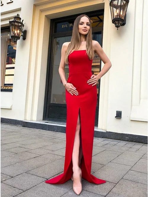 Buy More, Save More!Modest Strapless Split Red Prom Evening Dress Split     cg20391