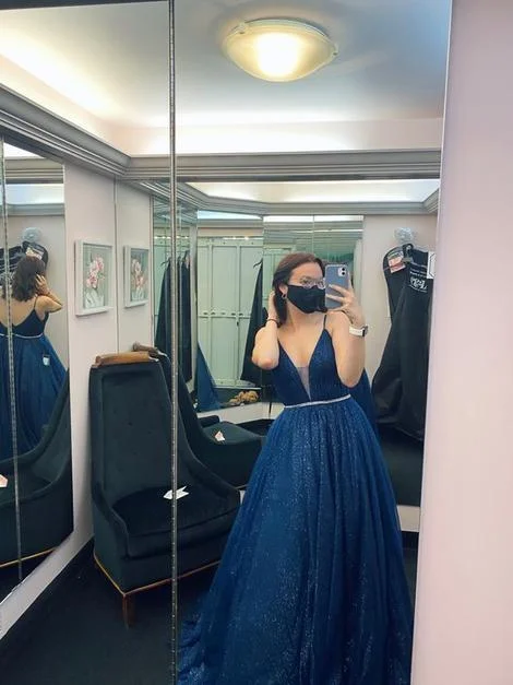 Crazy Discounts Inside!Navy blue prom dress,v neck formal dress    cg20477
