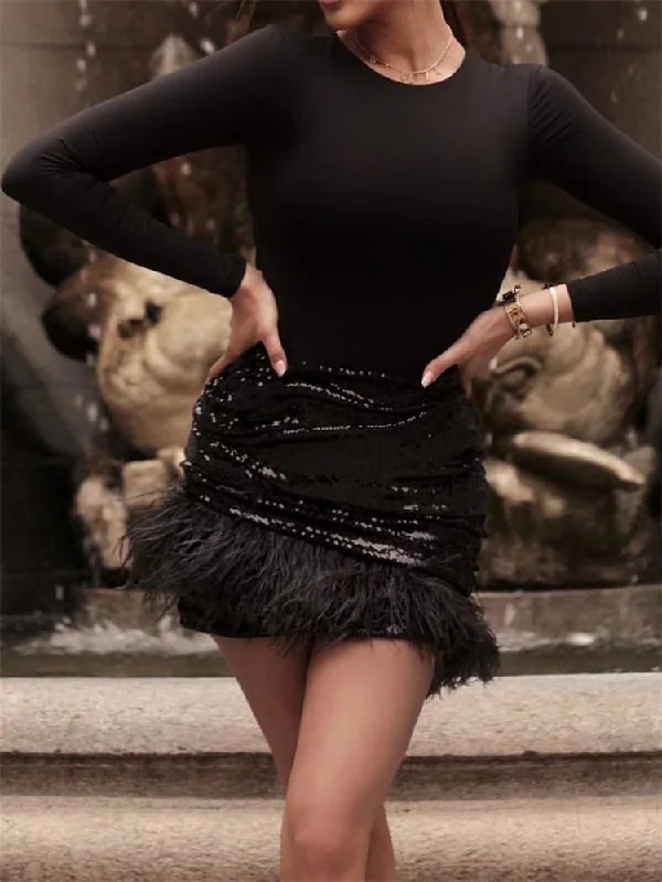 Save Up to 50% Off!Amy Fashion - Glitter Women Sequin Feather Tassel Mini Skirt