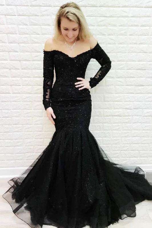 Hot Deals You Can’t Resist!Off-the-shoulder Black Lace Evening Dress Mermaid Style Train Hot Deals You Can’t Resist!Off-the-shoulder Black Lace Evening Dress Mermaid Style Train