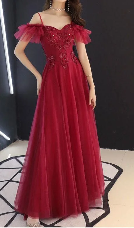 Get Ready to Save!Off The Shoulder Tulle Long Prom Dresses    cg20459