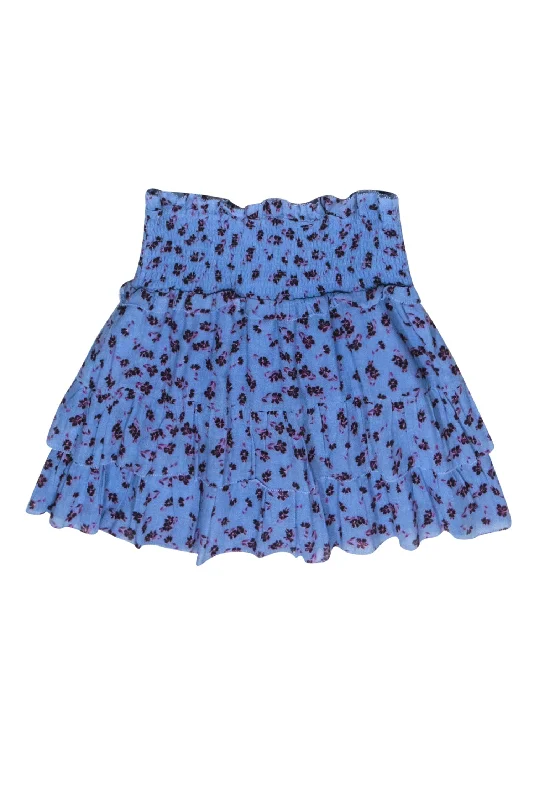 Crazy Discounts Inside!Parker - Blue Floral Print Tiered Mini Skirt Sz S