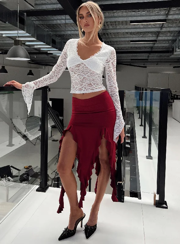 Your Discount is Waiting!Peachey Asymmetric Ruffle Midi Skirt Burgundy