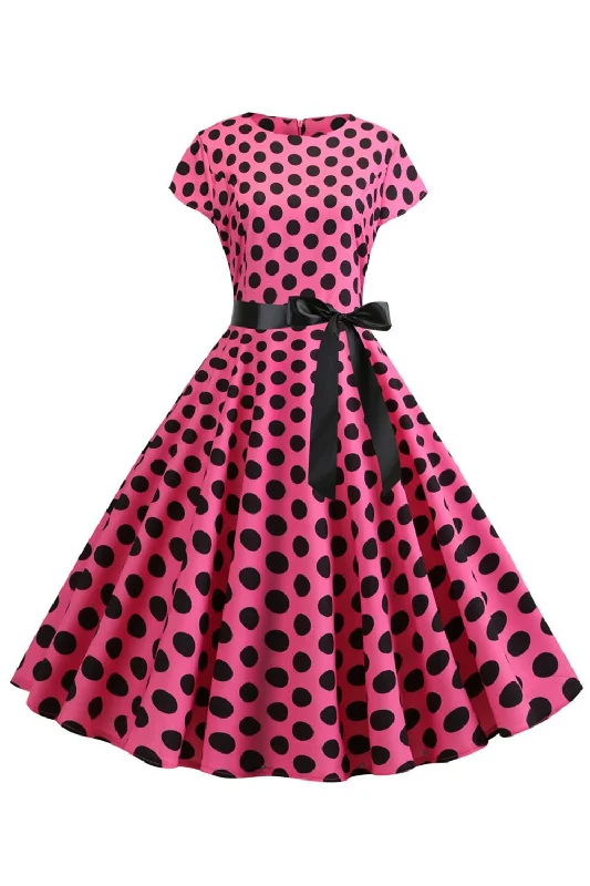 Your Favorite Items on Sale Now!Pink Black Polka Dots Cap Sleeves 1950s Dress