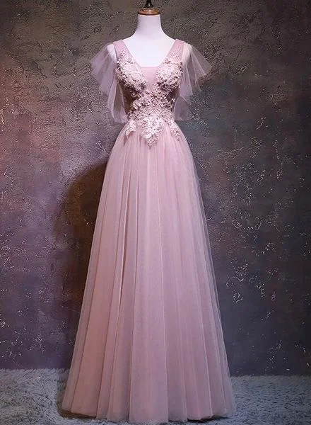 More Discounts, More Joy!Pink Tulle V-Neckline Long Prom Dress, New Pink Wedding Party Dress cg20405 More Discounts, More Joy!Pink Tulle V-Neckline Long Prom Dress, New Pink Wedding Party Dress cg20405
