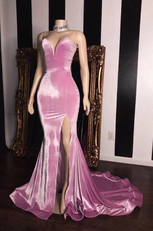 Time to Save Big!Pink Velvet Prom Evening Dresses with Mermaid Skirt