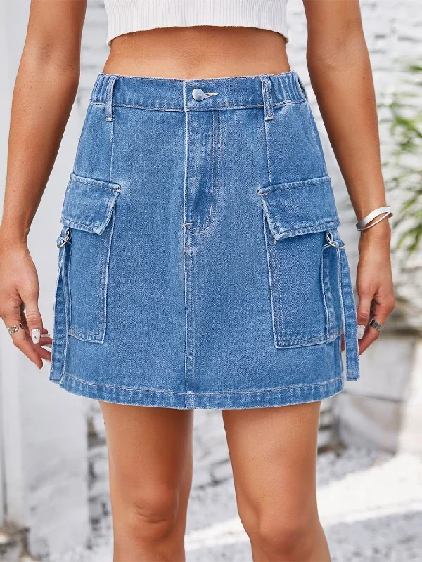 Get More, Spend Less – Shop Now!Pocketed Buttoned Denim Skirt