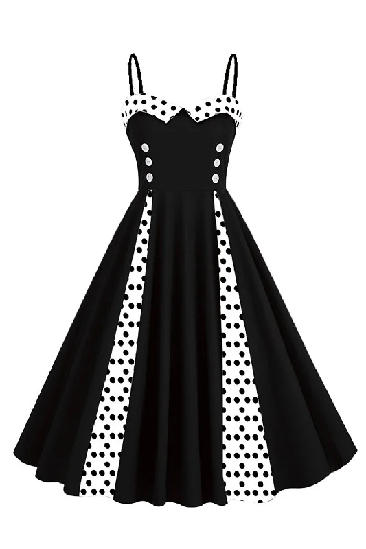 Exclusive Savings This Week!Polka Dots Black Swing 1950s Dress with Sleeveless