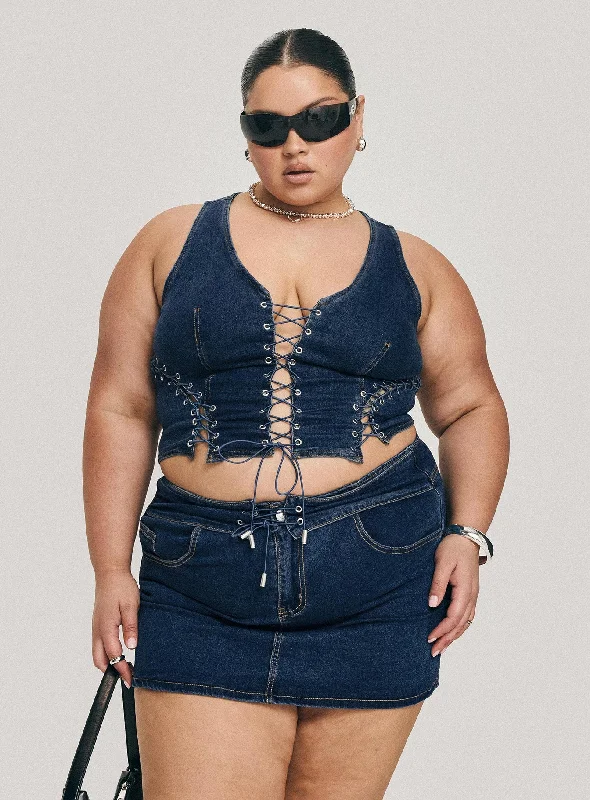 Only a Few Left – Order Now!Popular Low Rise Mini Skirt Mid Blue Wash Curve