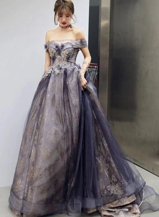 Today Only – Don’t Miss It!Purple Tulle Sweetheart With Flowers Long Formal Gown, A-Line Off Shoulder Party prom Dress cg20526 Today Only – Don’t Miss It!Purple Tulle Sweetheart With Flowers Long Formal Gown, A-Line Off Shoulder Party prom Dress cg20526