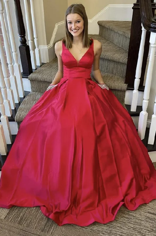 Act Fast – Limited Time Savings!Red v neck satin long A line prom dress red evening dress cg20508 Act Fast – Limited Time Savings!Red v neck satin long A line prom dress red evening dress cg20508