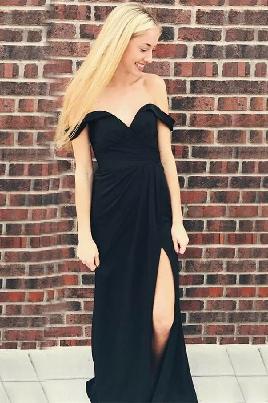 Every Deal is a Steal!Ruched Sweetheart Slit Side Black Maxi Dresses for Prom