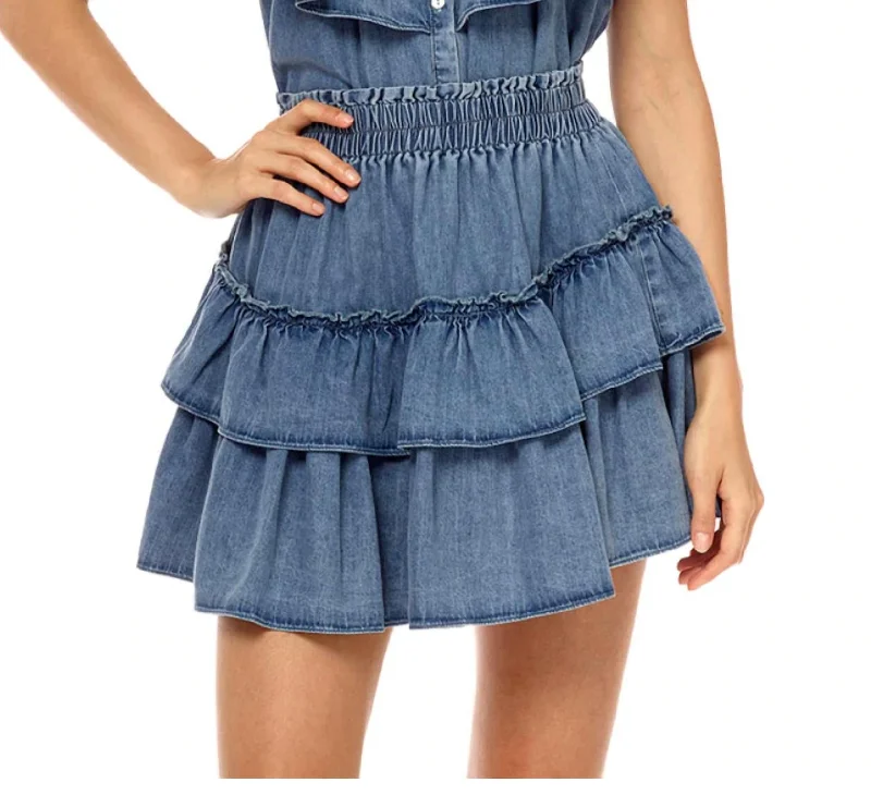 Don't Miss Out!Ruffle Mini Skirt In Washed Denim