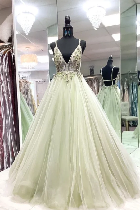 Shop Today, Save Tomorrow!sexy plunge sage green tulle long formal dress party prom dress with open back cg20387 Shop Today, Save Tomorrow!sexy plunge sage green tulle long formal dress party prom dress with open back cg20387