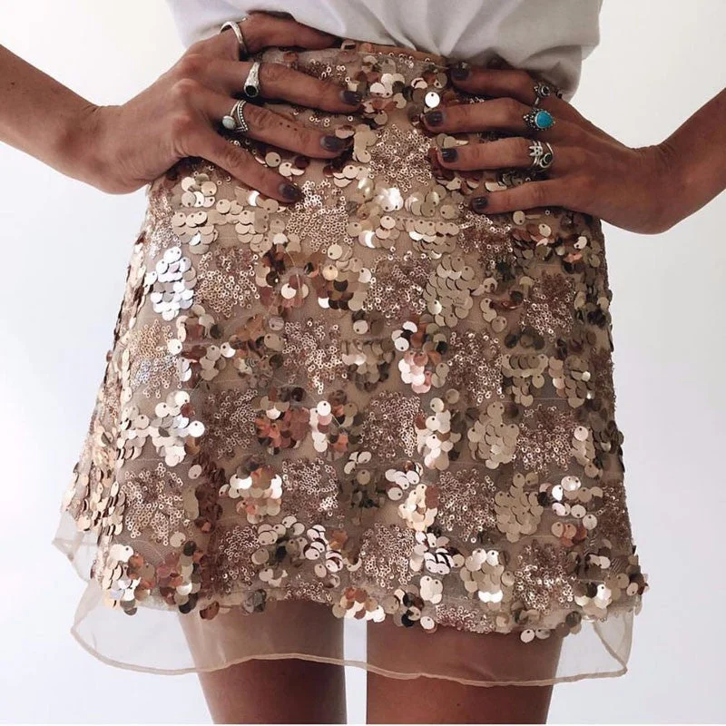 Buy More, Save More!Amy Fashion - Shiny Glitter Sequins High Waist A Line Short Skirt