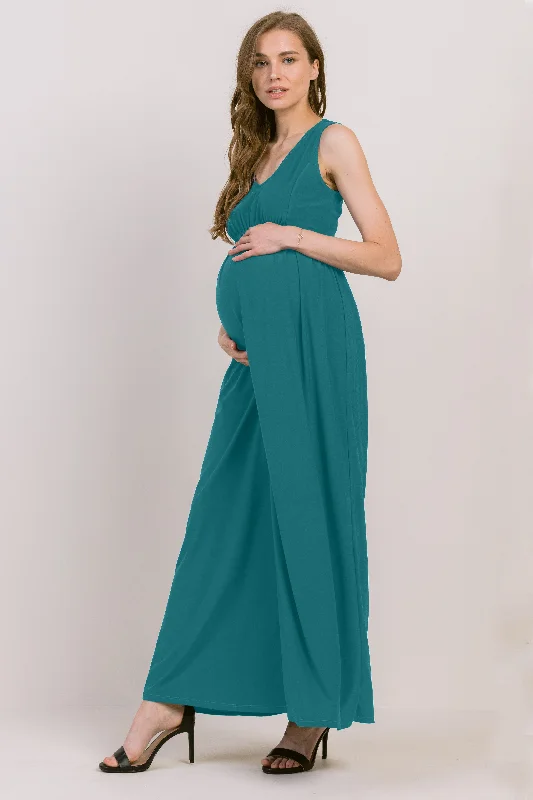 Buy More, Save More!Sleeveless V Neck Waist Elastic Maternity Maxi Dress