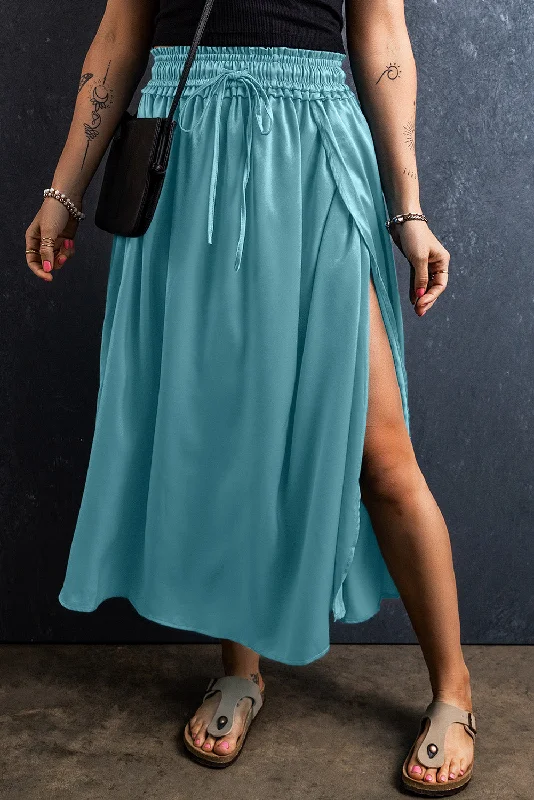 Save Money, Shop Happy!Slit Drawstring Elastic Waist Skirt