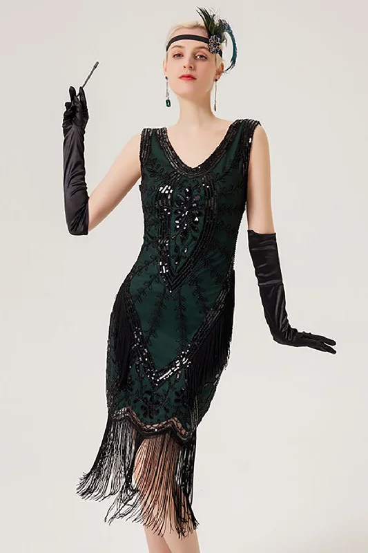 One Day Only – Huge Savings!Sparkly Black Flapper Dress With Fringes