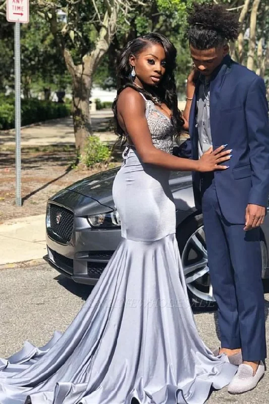 Shop Before It’s Gone!Stretch Satin V-Neck Evening Maxi Dress Sleeveless Mermaid Prom Dress   cg18381
