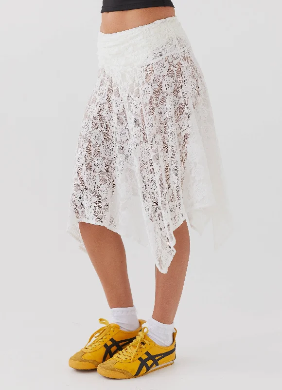 Hot Deals You Can’t Resist!Sweet Nothing Lace Midi Skirt - White