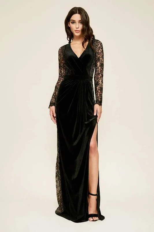Save Money, Shop Happy!Tadashi Shoji - Molin Lace Long Sleeve Velvet A-line Evening Dress - 1 pc Black/Nude In Size 00 Available Save Money, Shop Happy!Tadashi Shoji - Molin Lace Long Sleeve Velvet A-line Evening Dress - 1 pc Black/Nude In Size 00 Available