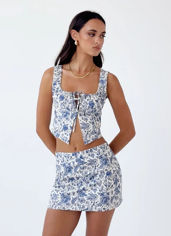 Biggest Sale of the Season!Take Me Away Mini Skirt - Blue Paisley