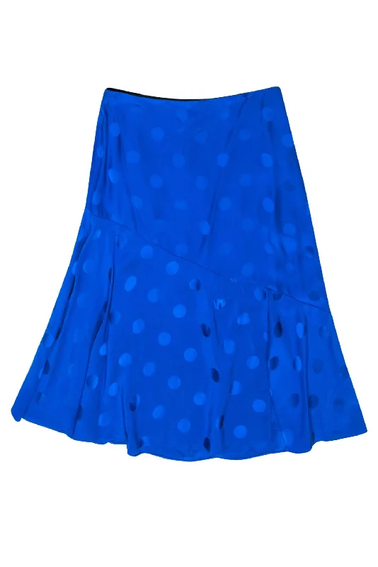 Special Discounts Inside!Ted Baker - Blue Polka Dot Print Satin Midi Skirt Sz 8